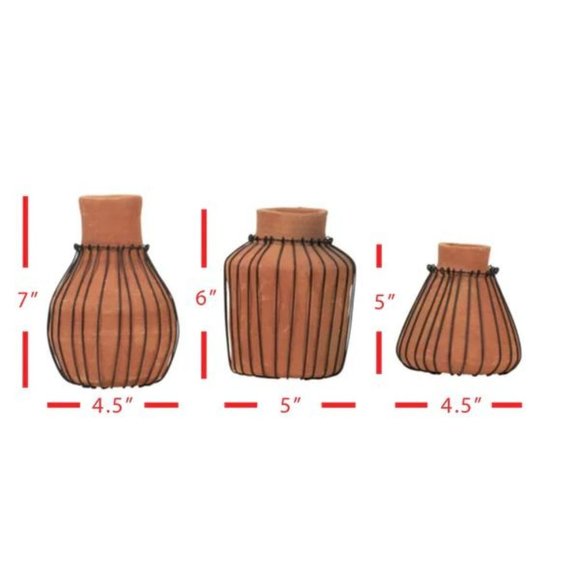 Terracotta Wire Vases - Set of 3 - Picture 4 of 4